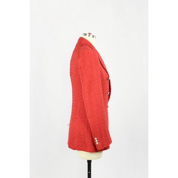 ZARA Red Boucle Tweed Double Breasted Kate Middleton Blazer Suit Jacket, Size XS - Picture 2 of 16